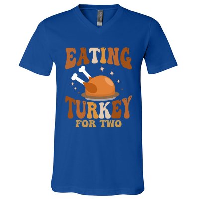 Eating Turkey For Two Thanksgiving Twin Pregnancy Funny Cool Gift V-Neck T-Shirt