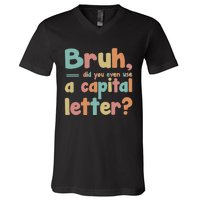 English Teacher Grammar Police Bruh V-Neck T-Shirt