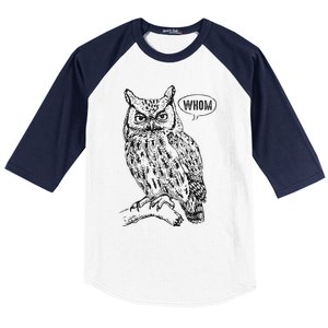 English Teacher Grammar Gift Who Whom Owl Cute Bird Baseball Sleeve Shirt