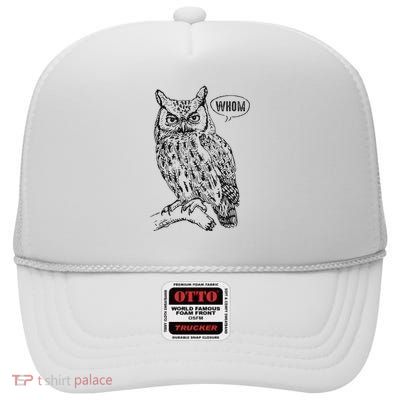 English Teacher Grammar Gift Who Whom Owl Cute Bird High Crown Mesh Back Trucker Hat