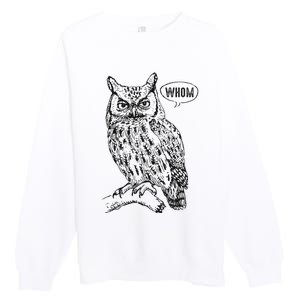 English Teacher Grammar Gift Who Whom Owl Cute Bird Premium Crewneck Sweatshirt