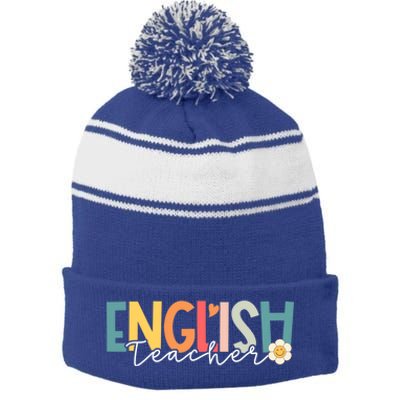 English Teacher Groovy Appreciation Day Back To School Meaningful Gift Stripe Pom Pom Beanie