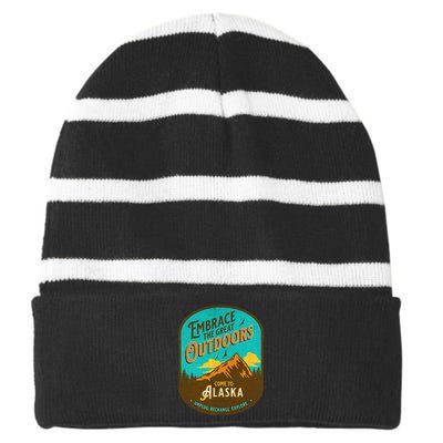 Embrace The Great Outdoors Unplug Recharge Rediscover Alaska Striped Beanie with Solid Band