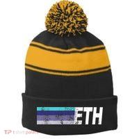 ETH Ethereum Stripe Pom Pom Beanie