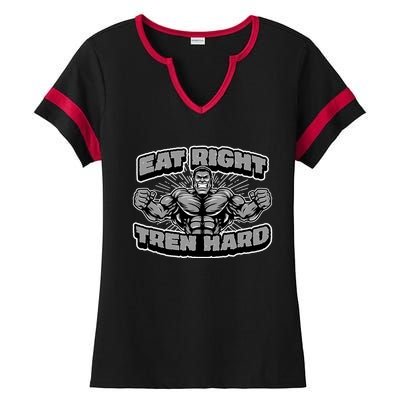 Eat-Right Tren Hard - Anabolic Steroid Gym Bodybuilding Ladies Halftime Notch Neck Tee