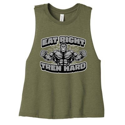 Eat-Right Tren Hard - Anabolic Steroid Gym Bodybuilding Women's Racerback Cropped Tank