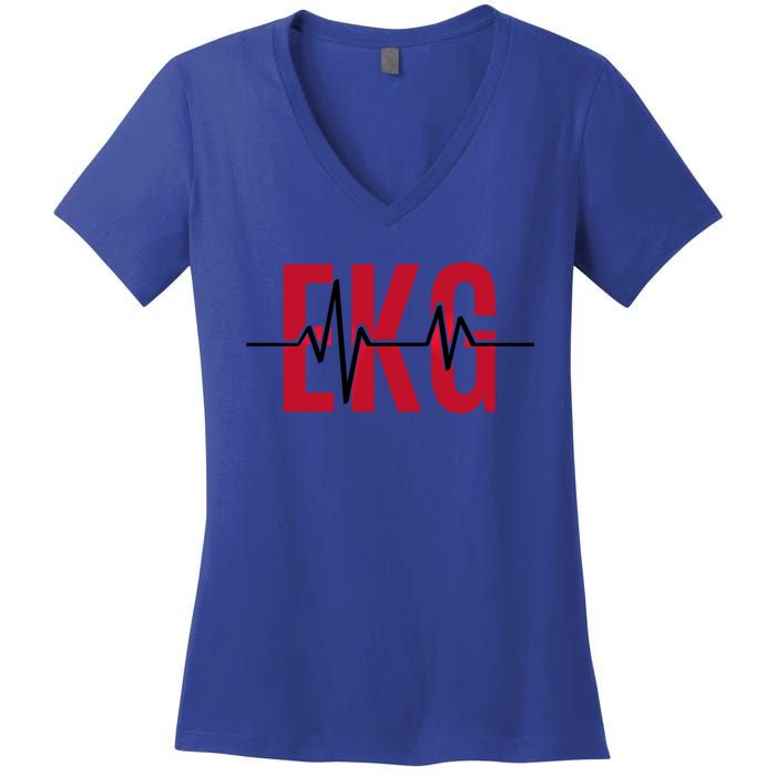 Ekg Technician Heartbeat Nurse Heart Funny Cardiology Cute Gift Women's V-Neck T-Shirt