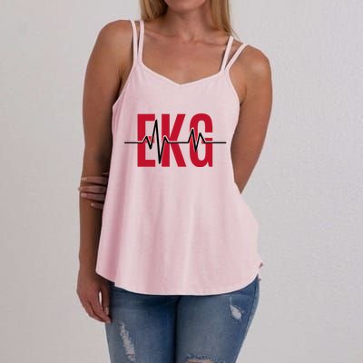 Ekg Technician Heartbeat Nurse Heart Funny Cardiology Cute Gift Women's Strappy Tank