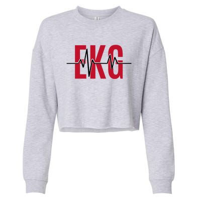 Ekg Technician Heartbeat Nurse Heart Funny Cardiology Cute Gift Cropped Pullover Crew