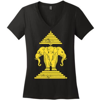 Erawan Three Headed Elephant Kingdom Of Laos Women's V-Neck T-Shirt