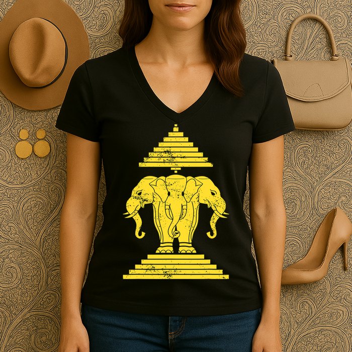 Erawan Three Headed Elephant Kingdom Of Laos Women's V-Neck T-Shirt