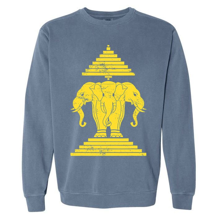 Erawan Three Headed Elephant Kingdom Of Laos Garment-Dyed Sweatshirt