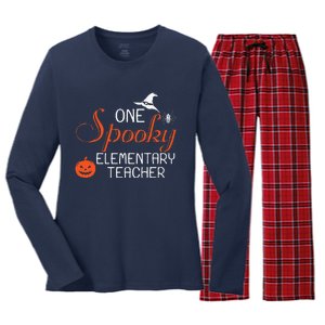 Elementary Teacher Halloween Funny Spooky Gift Women's Long Sleeve Flannel Pajama Set 