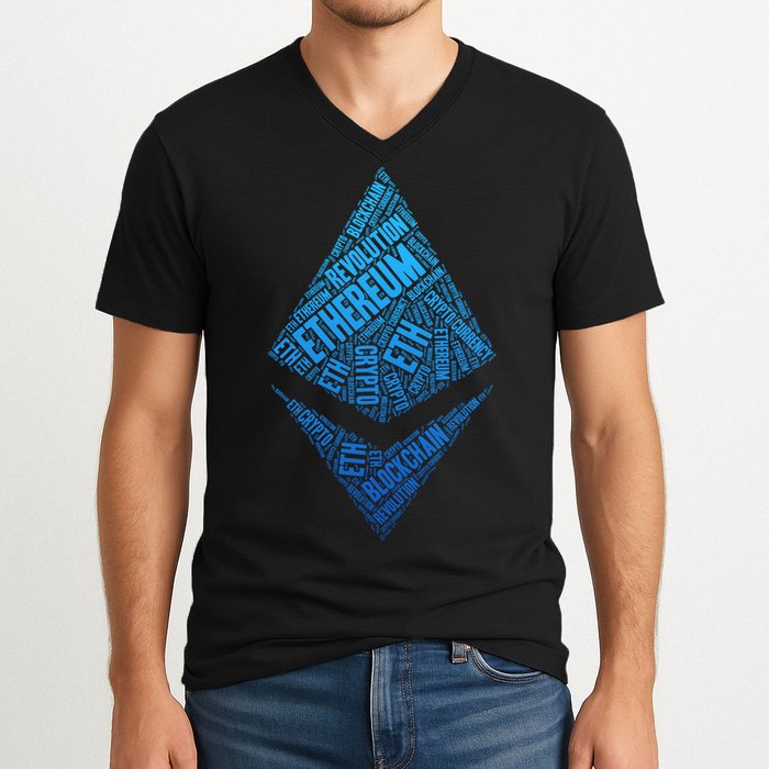 Ethereum Block Chain Revolution Crypto World Cloud V-Neck T-Shirt