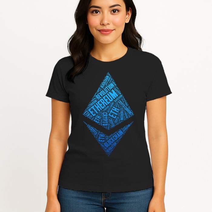 Ethereum Block Chain Revolution Crypto World Cloud Womens T-Shirt