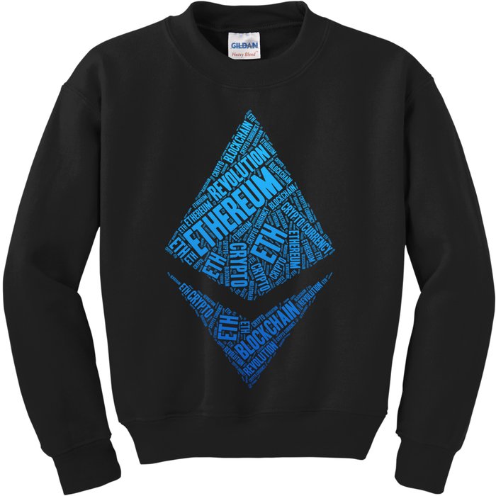 Ethereum Block Chain Revolution Crypto World Cloud Kids Sweatshirt