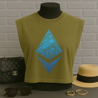Ethereum Block Chain Revolution Crypto World Cloud Garment-Dyed Women's Muscle Tee