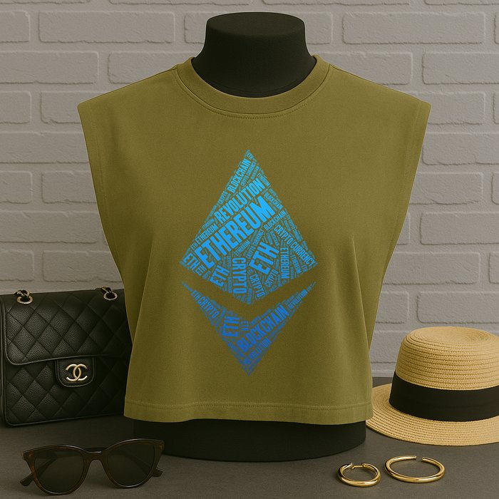Ethereum Block Chain Revolution Crypto World Cloud Garment-Dyed Women's Muscle Tee