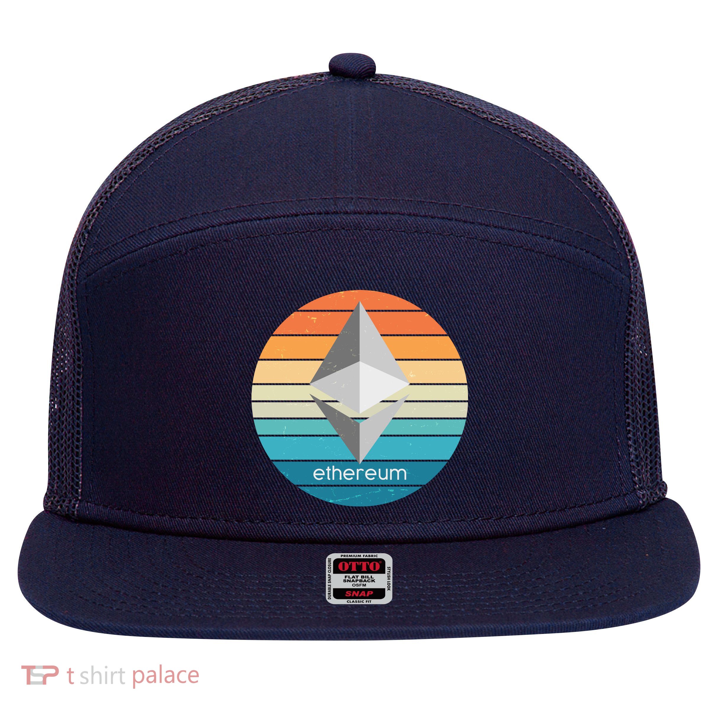 Ethereum Crypto Currency Vintage Colors  7 Panel Mesh Trucker Snapback Hat