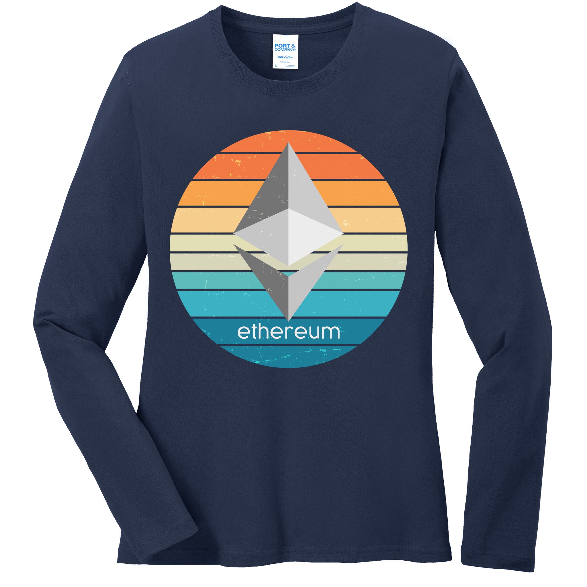 Ethereum Crypto Currency Vintage Colors  Ladies Long Sleeve Shirt