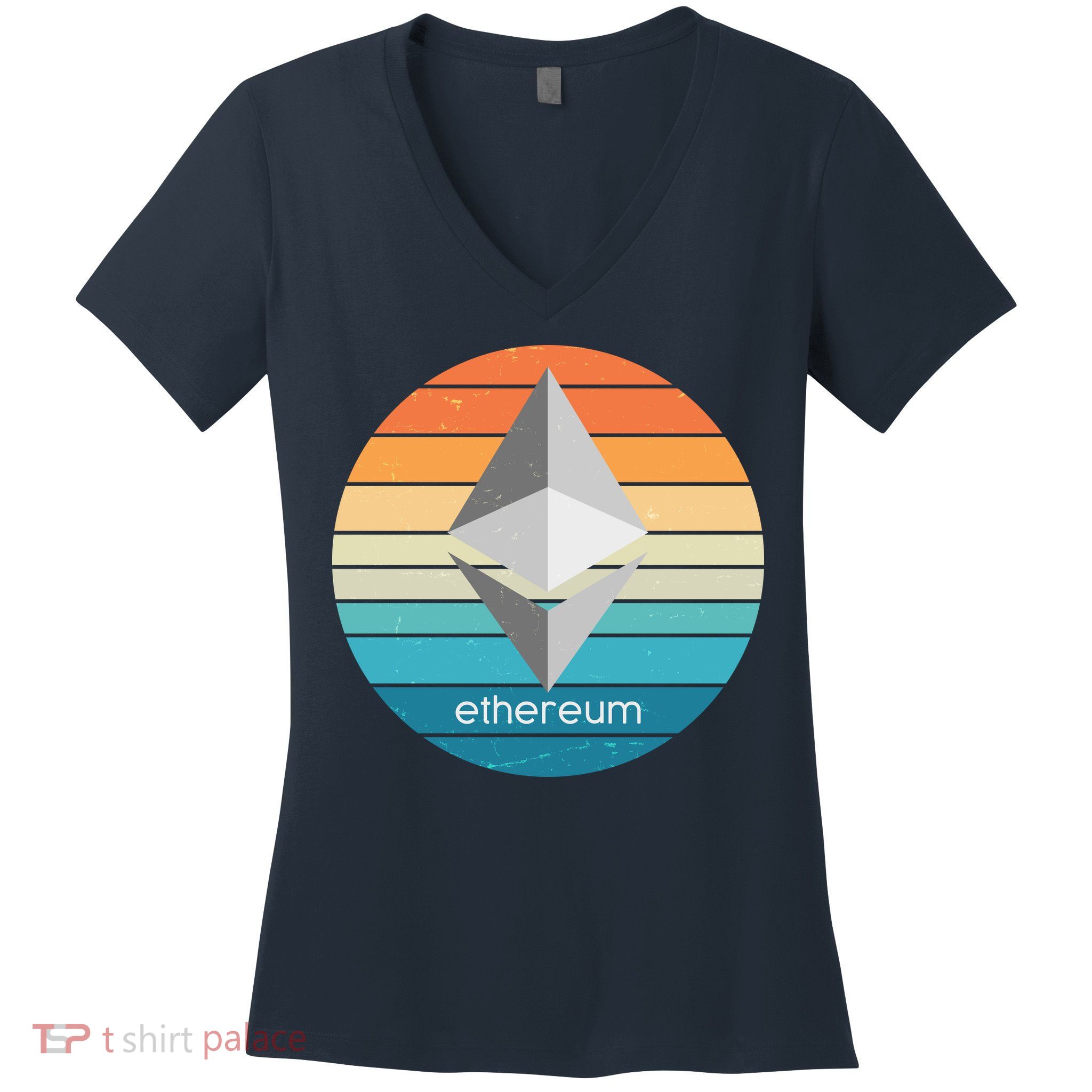 Ethereum Crypto Currency Vintage Colors  Women's V-Neck T-Shirt