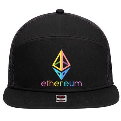 Ethereum Diamond Rainbow Logo 7 Panel Mesh Trucker Snapback Hat