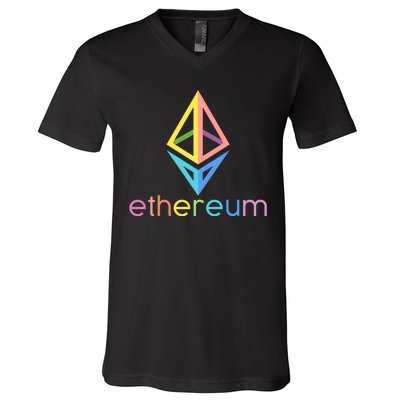 Ethereum Diamond Rainbow Logo V-Neck T-Shirt