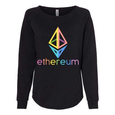 Ethereum Diamond Rainbow Logo Womens California Wash Sweatshirt