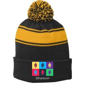 Ethereum ETH Pop Art Crypto Currency Logo Stripe Pom Pom Beanie