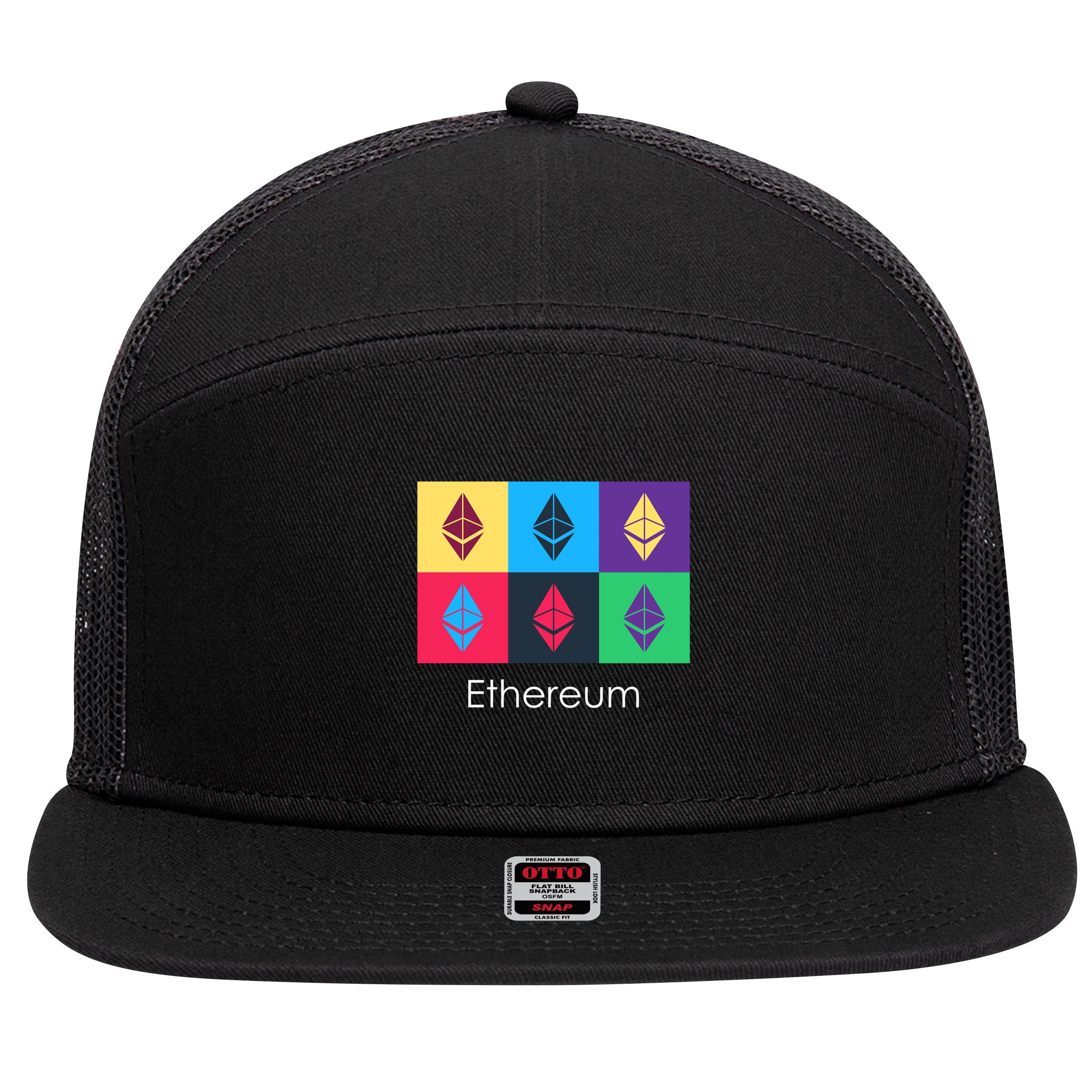 Ethereum ETH Pop Art Crypto Currency Logo 7 Panel Mesh Trucker Snapback Hat