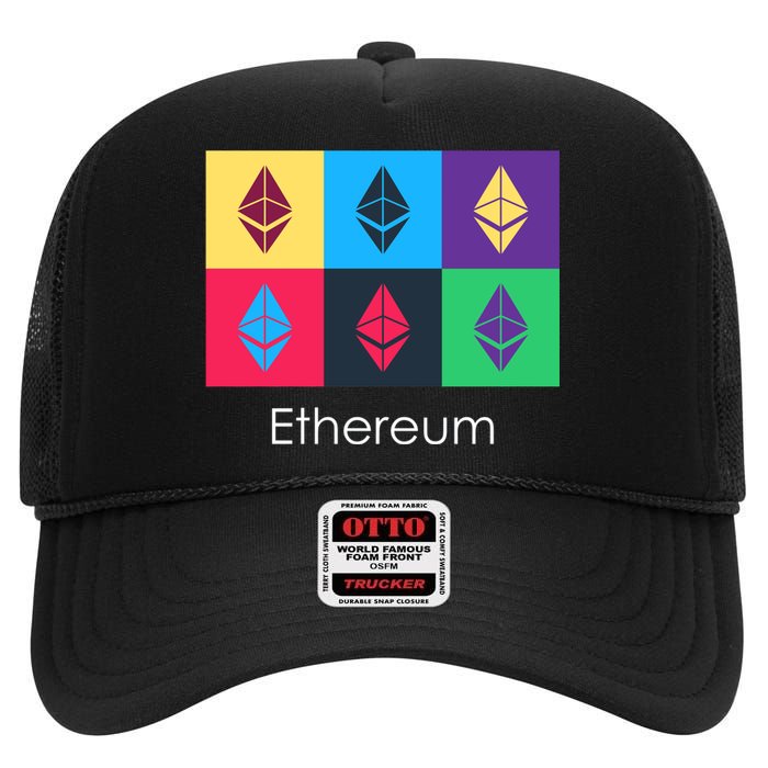 Ethereum ETH Pop Art Crypto Currency Logo High Crown Mesh Back Trucker Hat