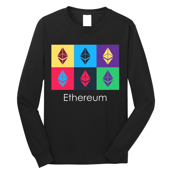 Ethereum ETH Pop Art Crypto Currency Logo Long Sleeve Shirt