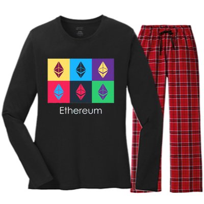 Ethereum ETH Pop Art Crypto Currency Logo Women's Long Sleeve Flannel Pajama Set 