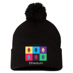 Ethereum ETH Pop Art Crypto Currency Logo Pom Pom 12in Knit Beanie