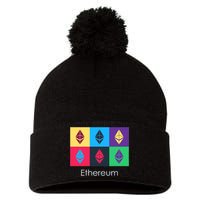 Ethereum ETH Pop Art Crypto Currency Logo Pom Pom 12in Knit Beanie