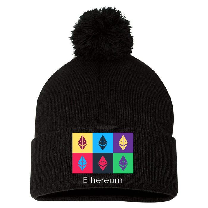 Ethereum ETH Pop Art Crypto Currency Logo Pom Pom 12in Knit Beanie