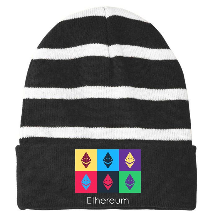 Ethereum ETH Pop Art Crypto Currency Logo Striped Beanie with Solid Band