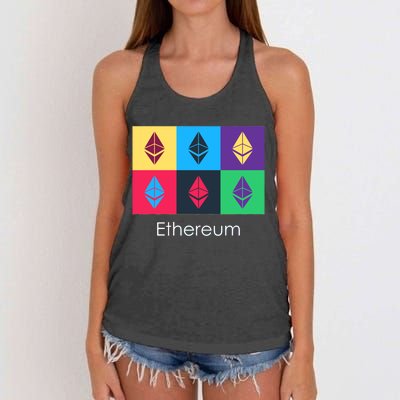 Ethereum ETH Pop Art Crypto Currency Logo Women's Knotted Racerback Tank