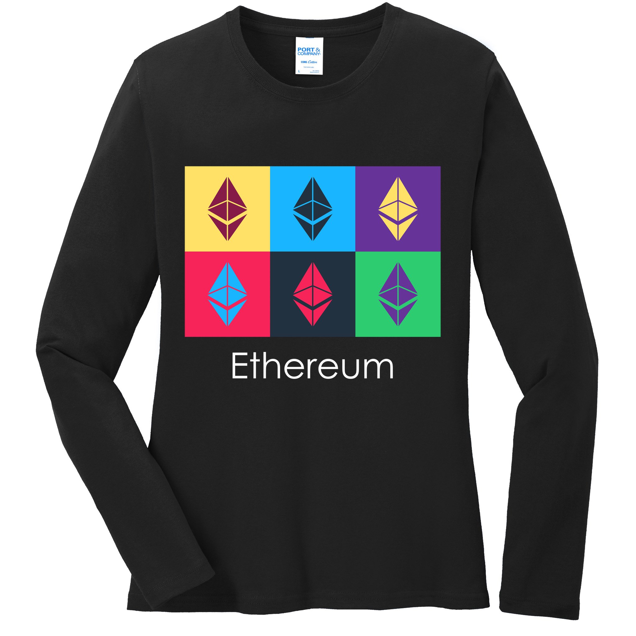Ethereum ETH Pop Art Crypto Currency Logo Ladies Long Sleeve Shirt