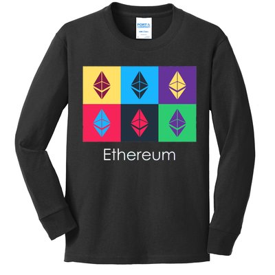 Ethereum ETH Pop Art Crypto Currency Logo Kids Long Sleeve Shirt