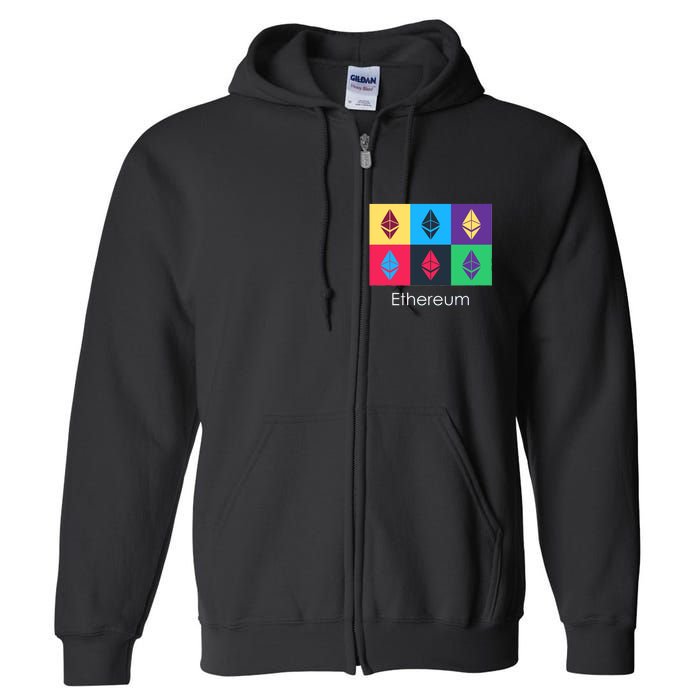 Ethereum ETH Pop Art Crypto Currency Logo Full Zip Hoodie