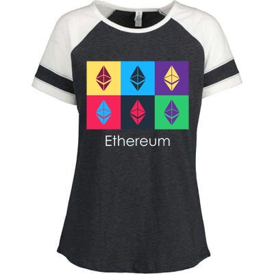 Ethereum ETH Pop Art Crypto Currency Logo Enza Ladies Jersey Colorblock Tee