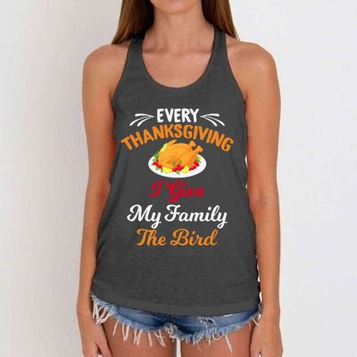 Every Thanksgiving I Give My Family The Bird Friendsgiving Women's Knotted Racerback Tank