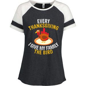 Every Thanksgiving I Give My Family The Bird A Funny Turkey Enza Ladies Jersey Colorblock Tee