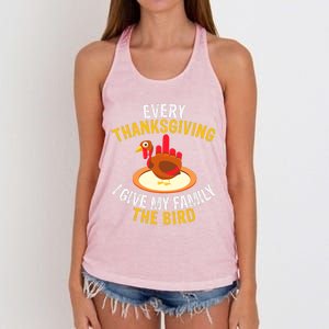 Every Thanksgiving I Give My Family The Bird A Funny Turkey Women's Knotted Racerback Tank