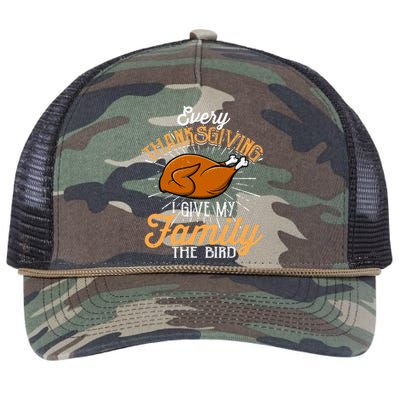 Every Thanksgiving I Give My Family The Bird Funny Turkey Retro Rope Trucker Hat Cap