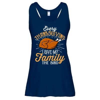 Every Thanksgiving I Give My Family The Bird Funny Turkey Ladies Essential Flowy Tank