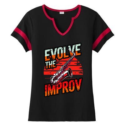 Evolve The Improve Funny Saxophone Ladies Halftime Notch Neck Tee