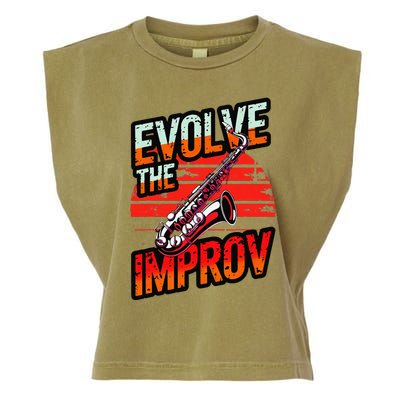 Evolve The Improve Funny Saxophone Garment-Dyed Women's Muscle Tee