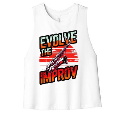 Evolve The Improve Funny Saxophone Women's Racerback Cropped Tank